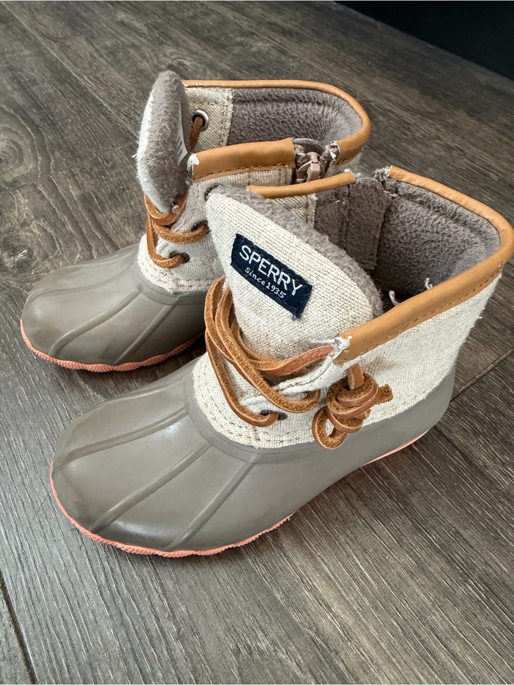 Sperry Kids Gray and Tan Waterproof Duck Boots